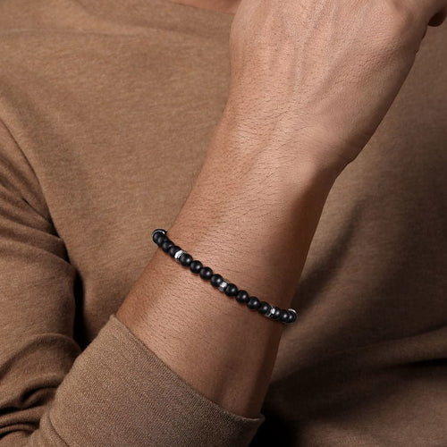 925 Sterling Silver and 6mm Black Titanium Bead Men's Bracelet - TBM2194TISVJJJ-Gabriel & Co.-Renee Taylor Gallery