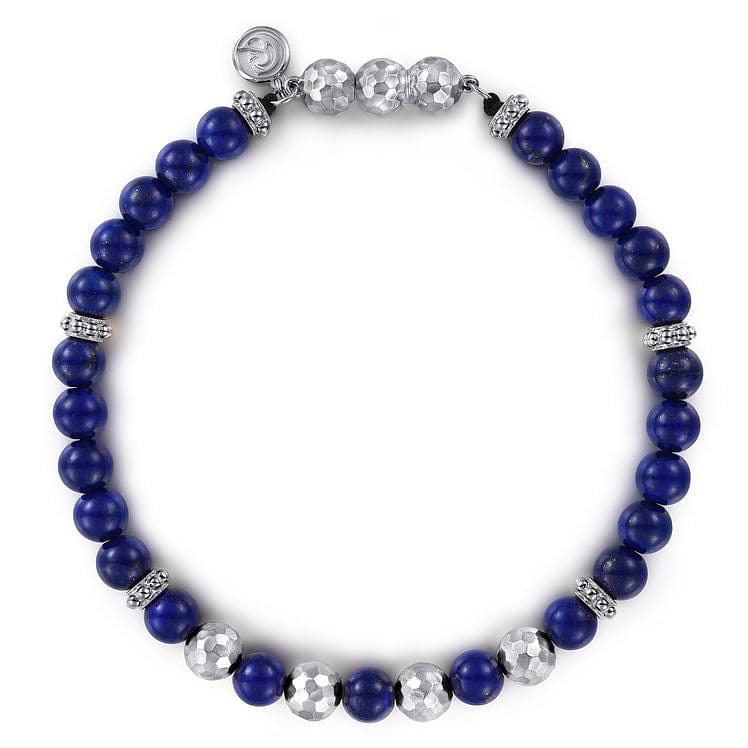 925 Sterling Silver and 6mm Lapis Beaded Bracelet - TBM4531SVJLP-Gabriel & Co.-Renee Taylor Gallery