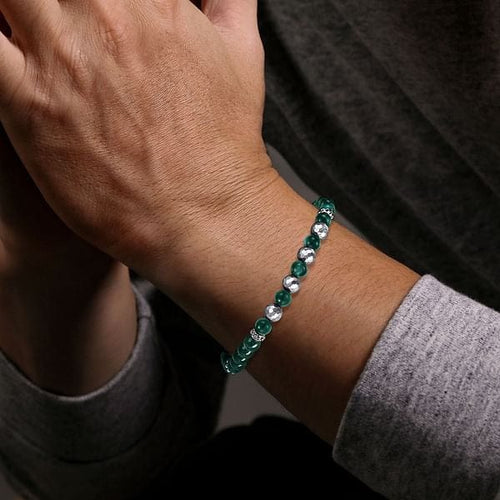 925 Sterling Silver and 6mm Malachite Beaded Bracelet - TBM4531SVJMA-Gabriel & Co.-Renee Taylor Gallery