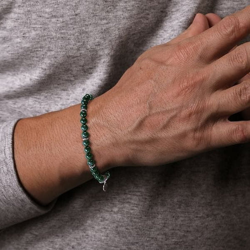 925 Sterling Silver and 6mm Malachite Beaded Bracelet - TBM4533SVJMA-Gabriel & Co.-Renee Taylor Gallery