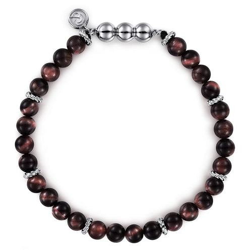 925 Sterling Silver and 6mm Tiger Eye Beads Bracelet - TBM4533-75SVJTE-Gabriel & Co.-Renee Taylor Gallery