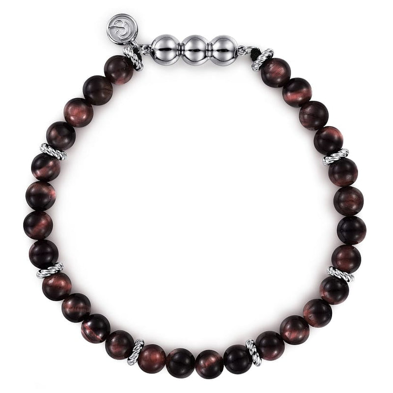 925 Sterling Silver and 6mm Tiger Eye Beads Bracelet - TBM4533-75SVJTE-Gabriel & Co.-Renee Taylor Gallery
