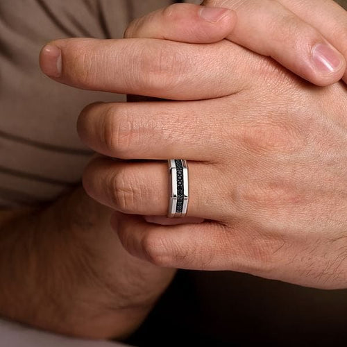 925 Sterling Silver and Black Spinel Men's Band - MR52083SVJBS-Gabriel & Co.-Renee Taylor Gallery
