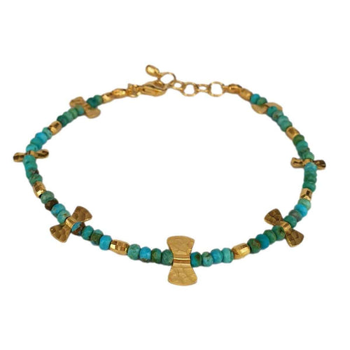 14K Gold Turquoise & Hammered Bow Beaded Bracelet - M9453-Marika-Renee Taylor Gallery