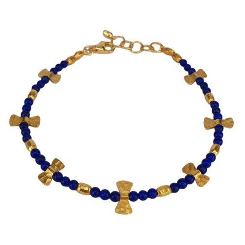 14K Gold Lapis & Hammered Bow Beaded Bracelet - M9463-Marika-Renee Taylor Gallery