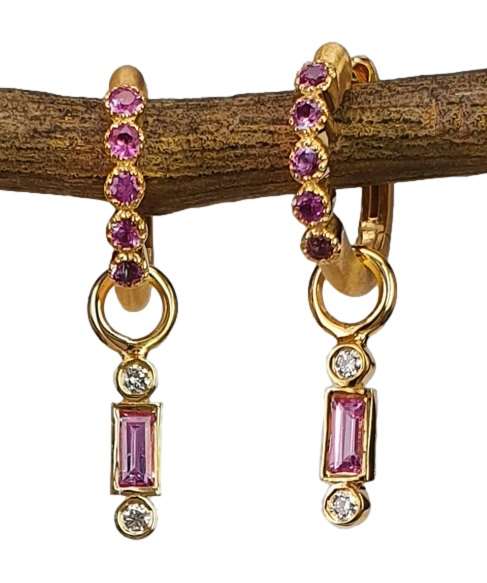 14K Gold, Pink Sapphire & Diamond Drop Earrings - M9519-Marika-Renee Taylor Gallery