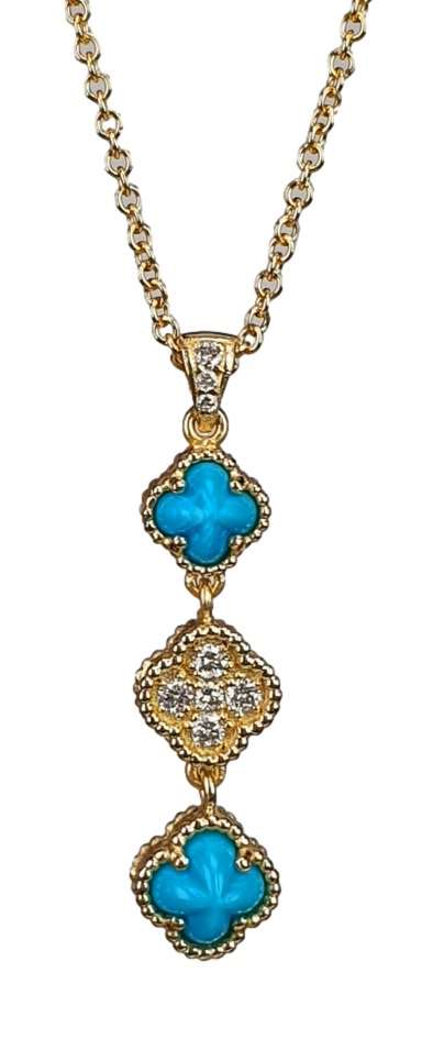 14K Gold, Turquoise & Diamond Triple Clover Pendant Necklace - M9525-Marika-Renee Taylor Gallery