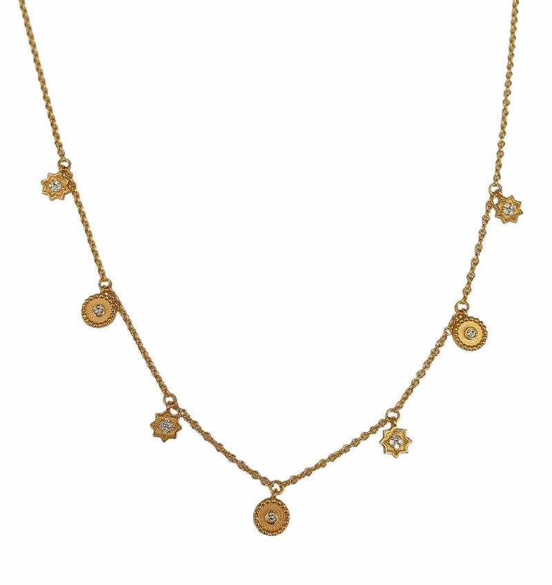 14K Gold Diamond Star and Disc Charm Necklace - M9559-Marika-Renee Taylor Gallery