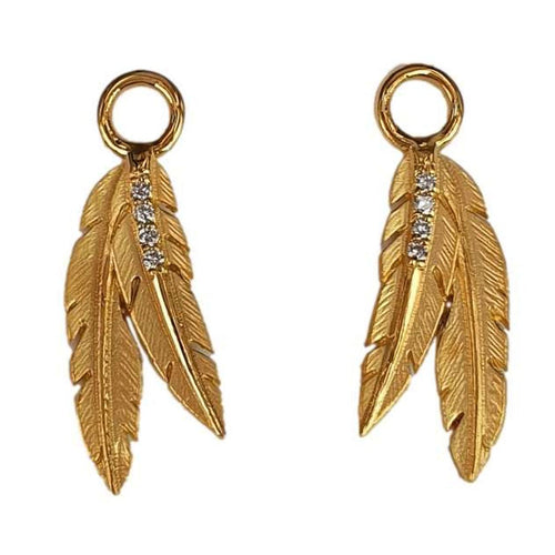 14K Gold Double Feather Charms with Diamonds Accents - M9573-Marika-Renee Taylor Gallery