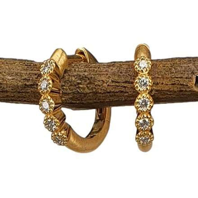 14K Gold Beaded Diamond Huggie Hoop Earrings - M9578-Marika-Renee Taylor Gallery