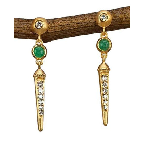 4K Gold Emerald & Diamond Dagger Drop Earrings - M9585-Marika-Renee Taylor Gallery