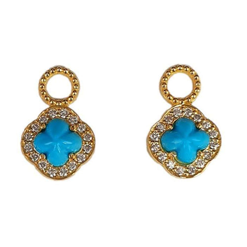 14K Yellow Gold Turquoise & Diamond Quatrefoil Earring Charms - M9608-Marika-Renee Taylor Gallery