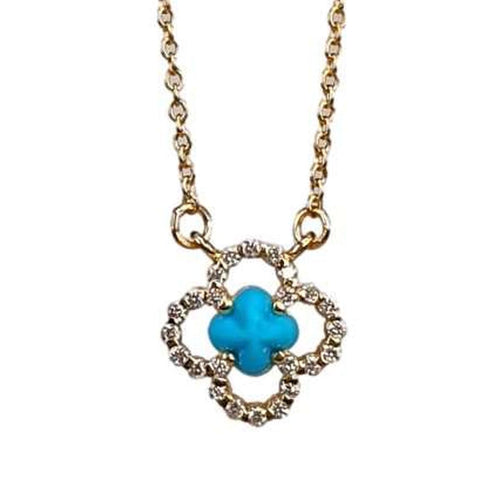 14K Gold, Turquoise & Diamond Clover Necklace - M9612-Marika-Renee Taylor Gallery