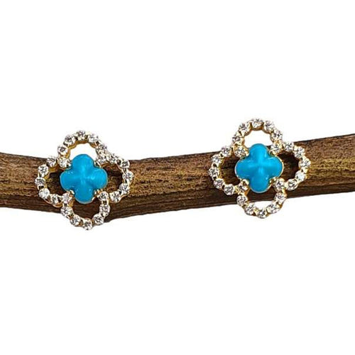 14K Gold Turquoise & Diamond Quatrefoil Stud Earrings - M9613-Marika-Renee Taylor Gallery
