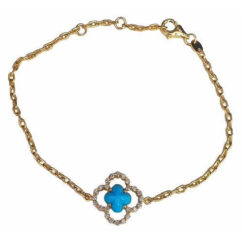 14K Gold Turquoise & Diamond Quatrefoil Bracelet - M9621-Marika-Renee Taylor Gallery