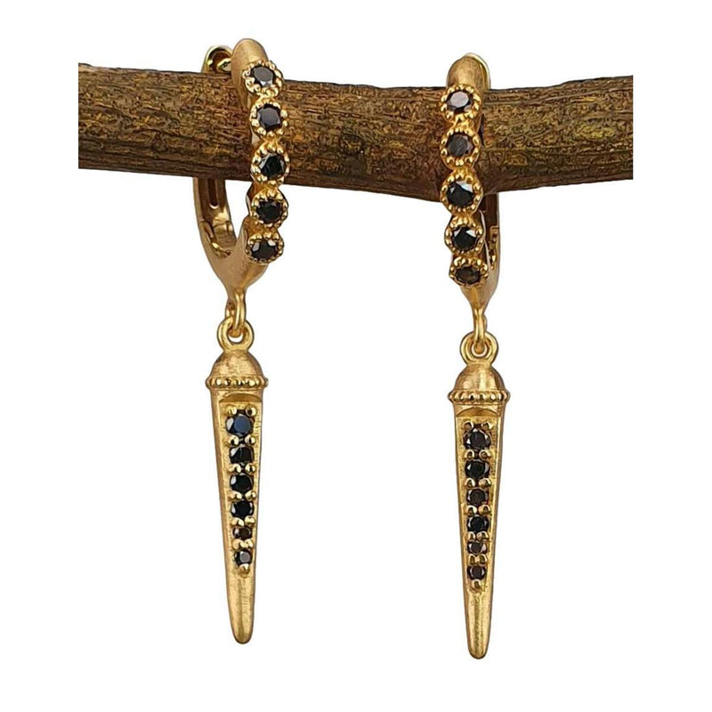14K Gold Black Diamond Dagger Hoop Earrings - M9725-Marika-Renee Taylor Gallery