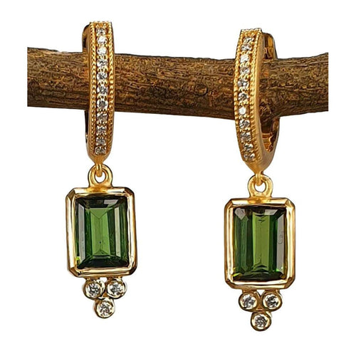 14K Gold Green Tourmaline & Diamond Hoop Earrings - M9740-Marika-Renee Taylor Gallery