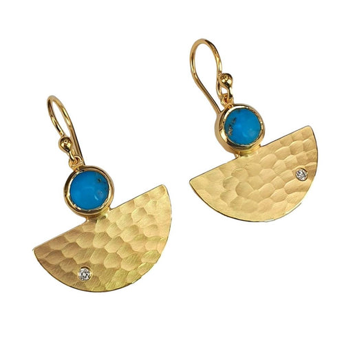 14K Gold Fan, w/ Diamond Accent and Turquoise Earrings - M9800-Marika-Renee Taylor Gallery