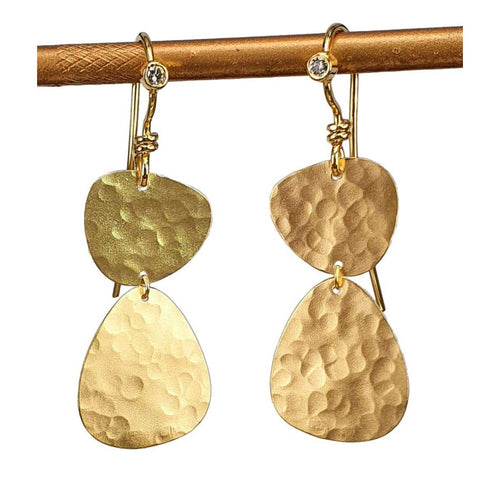14K Gold Hammered Double Drop Diamond Earrings - M9851-Marika-Renee Taylor Gallery