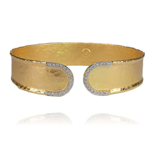 14K Gold Hammered Cuff Bracelet with Pavé Accents - M9854-Marika-Renee Taylor Gallery