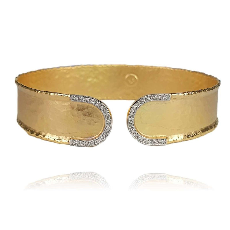 14K Gold Hammered Cuff Bracelet with Pavé Accents - M9854-Marika-Renee Taylor Gallery