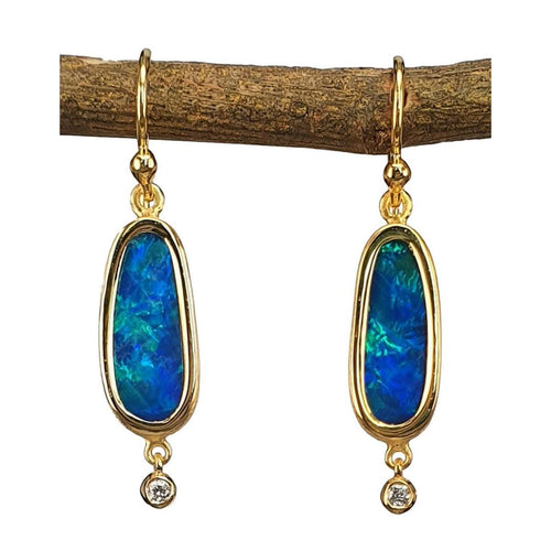 14K Gold, Diamond and Elongated Oval Opal Drop Earrings - M9904-Marika-Renee Taylor Gallery