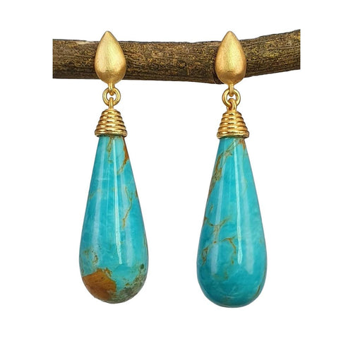 14K Gold & Turquoise Teardrop Earrings - M9921-Marika-Renee Taylor Gallery