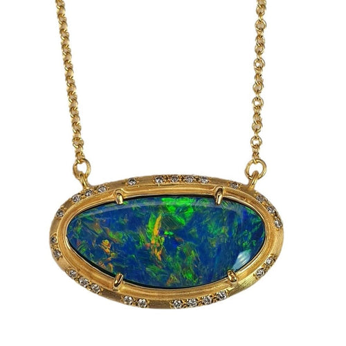 14K Gold, Diamond and Fixed Oval Opal Necklace - M9944-Marika-Renee Taylor Gallery
