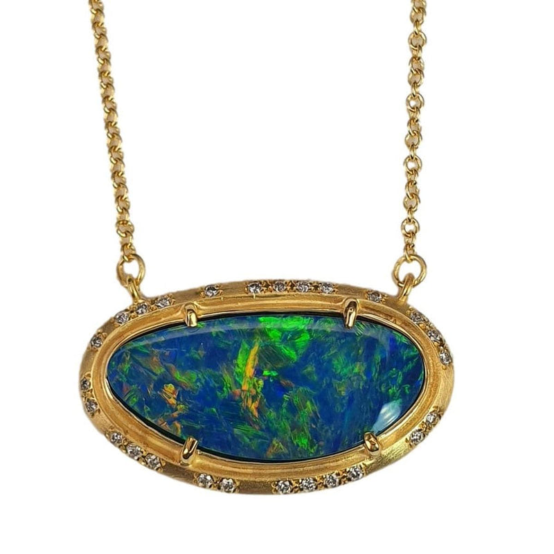 14K Gold, Diamond and Fixed Oval Opal Necklace - M9944-Marika-Renee Taylor Gallery