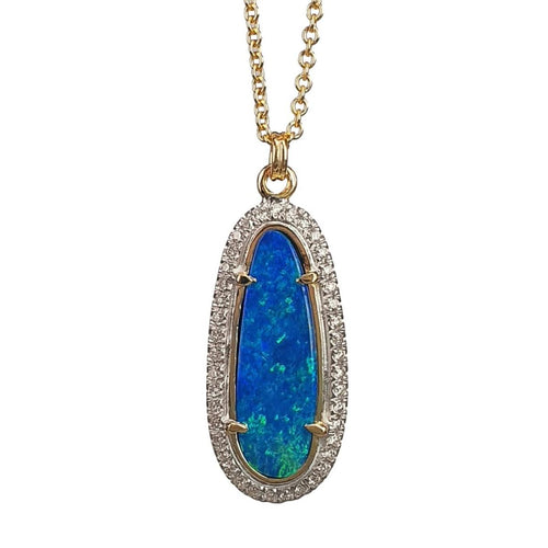 14K Gold, Diamond and Oval Opal Necklace - M9994-Marika-Renee Taylor Gallery