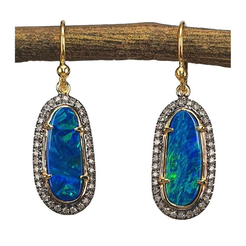 14K Gold, Diamond & Natural Oval Opal Earrings - M9998-Marika-Renee Taylor Gallery