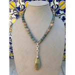 Guatemalan Jade, Pink Moonstone, Aquatine Lemurian Calcite Necklace-Carol Kahn-Renee Taylor Gallery