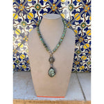 African Turquoise & Vintage Western Pendant Necklace-Carol Kahn-Renee Taylor Gallery