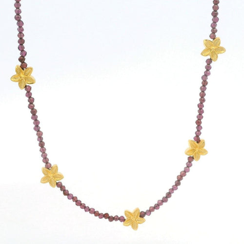 Aloha Flower Beaded Necklace with Garnet in 24K Gold Vermeil - ALN1GAR-Joyla-Renee Taylor Gallery