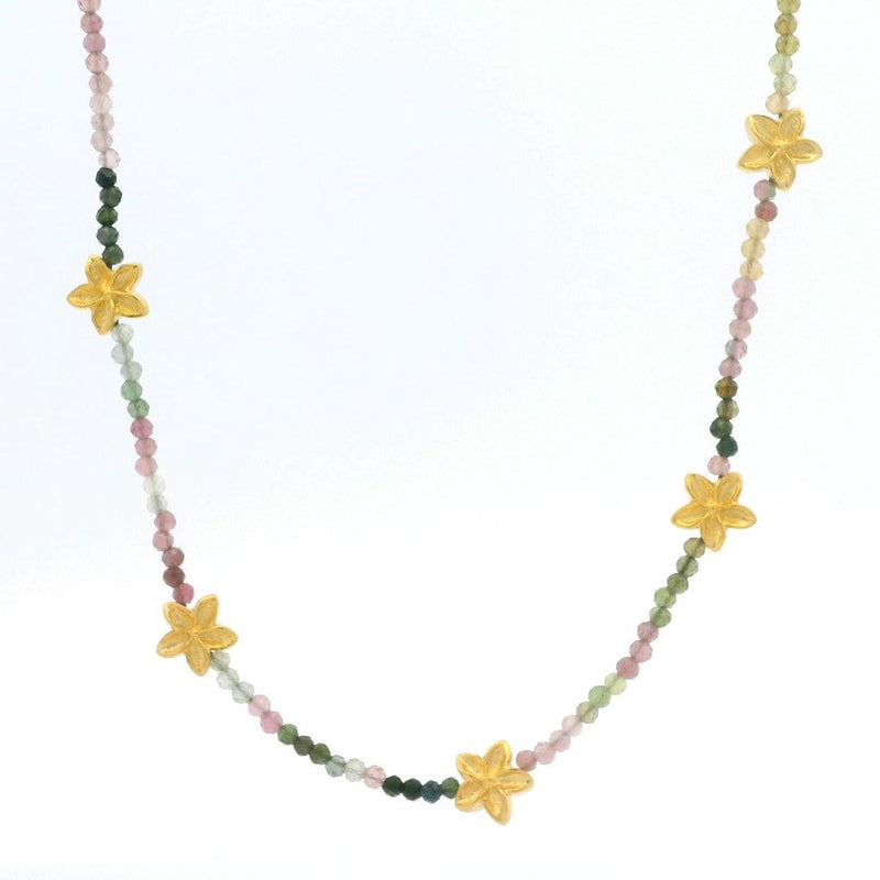 Aloha Flower Beaded Necklace with Multi-Tourmaline in 24K Gold Vermeil - ALN1MTM-Joyla-Renee Taylor Gallery