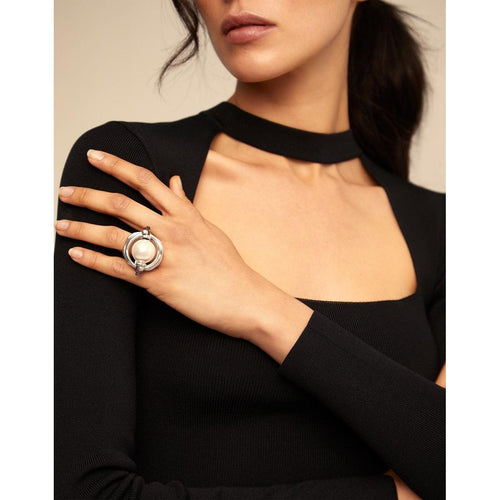 A Pearl of Wisdom Sterling Silver Plated Ring - ANI0390BPLMTL-UNO de 50-Renee Taylor Gallery
