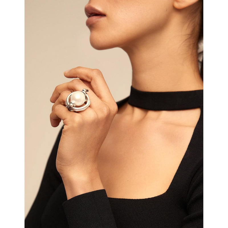 A Pearl of Wisdom Sterling Silver Plated Ring - ANI0390BPLMTL-UNO de 50-Renee Taylor Gallery
