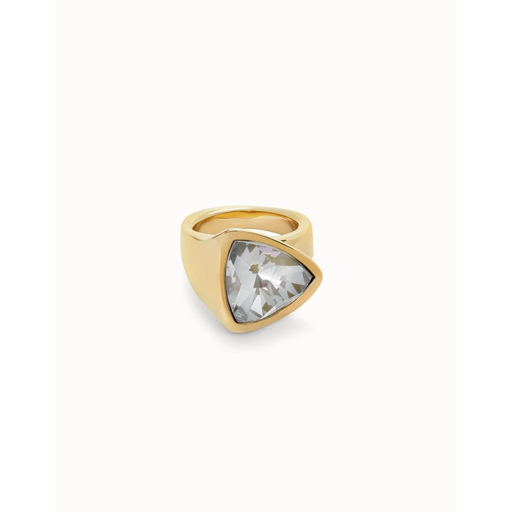 Triangular 18k gold-plated ring with multicolored crystal - ANI0833MCLORO-UNO de 50-Renee Taylor Gallery