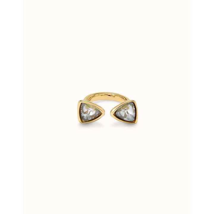 Triangular 18k gold-plated ring with two multicolored crystals - ANI0834MCLORO-UNO de 50-Renee Taylor Gallery