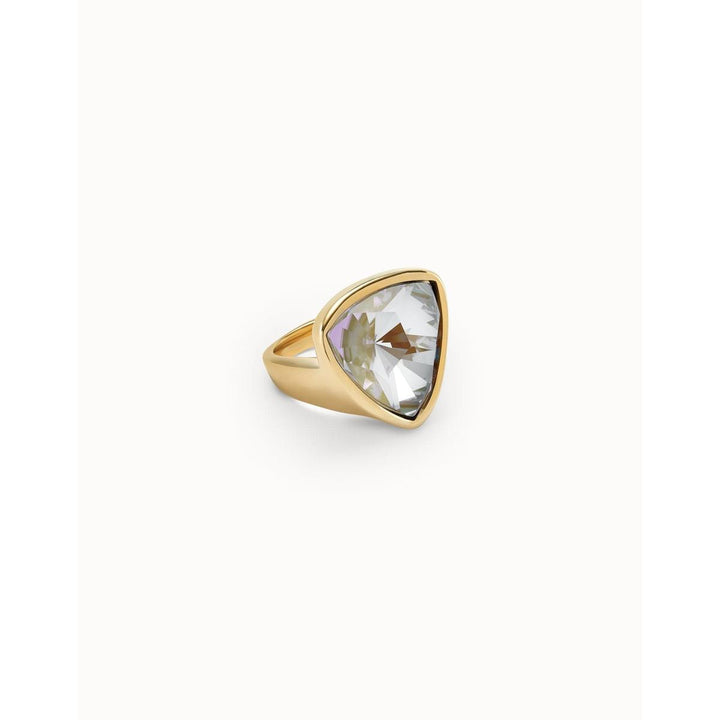 Large triangular 18k gold-plated ring with multicolored crystal - ANI0838MCLORO-UNO de 50-Renee Taylor Gallery