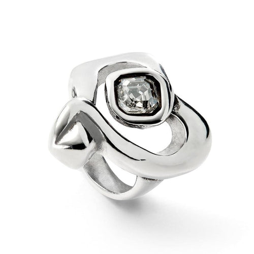 Sterling Silver Plated Ring with Large Heart and Central Clear Crystal - ANI0842CRSMTL-UNO de 50-Renee Taylor Gallery