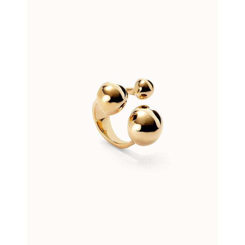 18K Gold Plated Ring with Three Bubble-Shaped Beads of Different Sizes - ANI0843ORO-UNO de 50-Renee Taylor Gallery