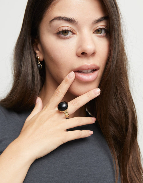 Ring with black murano glass - ANI0845NGRORO-UNO de 50-Renee Taylor Gallery