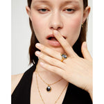 Ser Deslumbrante Oval Faceted Black Crystal Gold Plated Ring - ANI0850NGRORO-UNO de 50-Renee Taylor Gallery