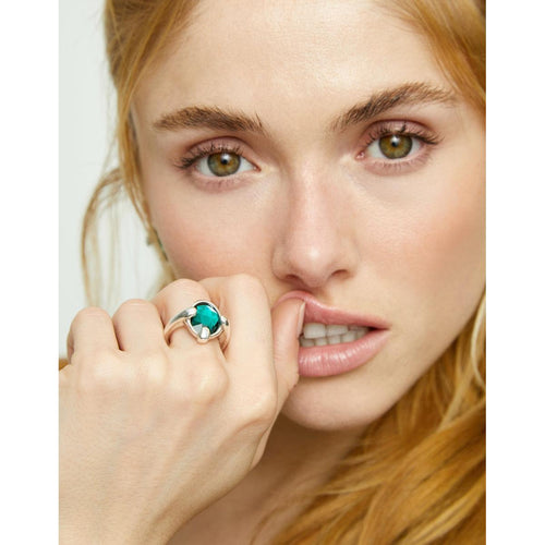 Ser Deslumbrante Green Oval Faceted Crystal Silver Plated Ring - ANI0850VRDMTL-UNO de 50-Renee Taylor Gallery