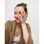 Ser Deslumbrante Blue Oval Faceted Crystal Large Silver Plated Ring - ANI0851AZUMTL-UNO de 50-Renee Taylor Gallery