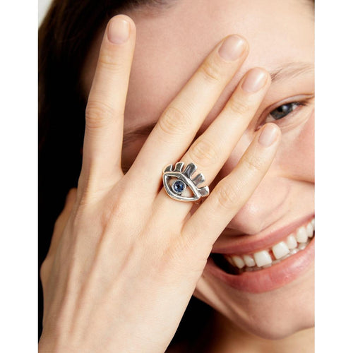 Ser Intuitiva Silver Ring with Faceted Blue Crystal - ANI0855AZUMTL-UNO de 50-Renee Taylor Gallery