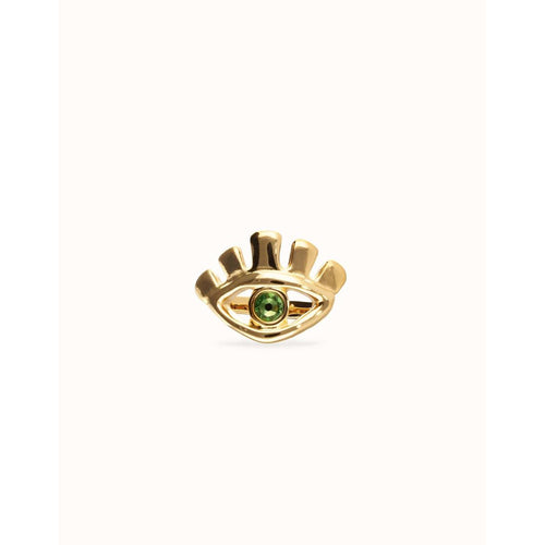 Ser Intuitiva Gold Eye-Shaped Ring with Faceted Green Crystal - ANI0855VRDORO-UNO de 50-Renee Taylor Gallery