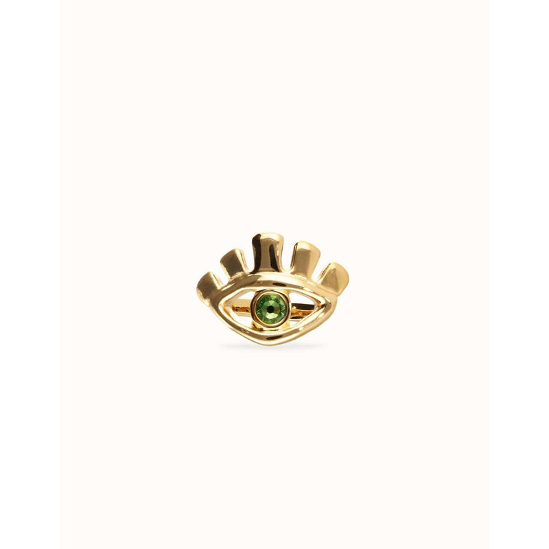 Ser Intuitiva Gold Eye-Shaped Ring with Faceted Green Crystal - ANI0855VRDORO-UNO de 50-Renee Taylor Gallery