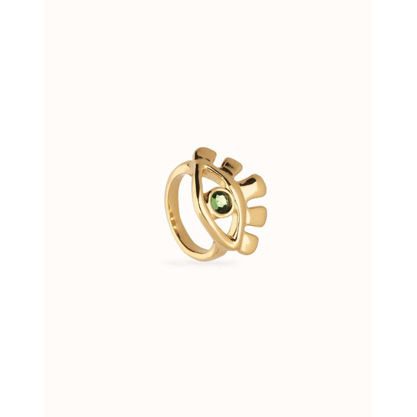 Ser Intuitiva Gold Eye-Shaped Ring with Faceted Green Crystal ...